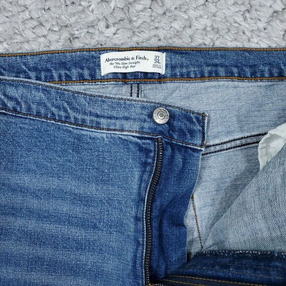 Abercrombie 90s Slim Straight Ultra High Rise Jeans Blue Ripped Y2K Size 24 37 - Picture 5 of 12